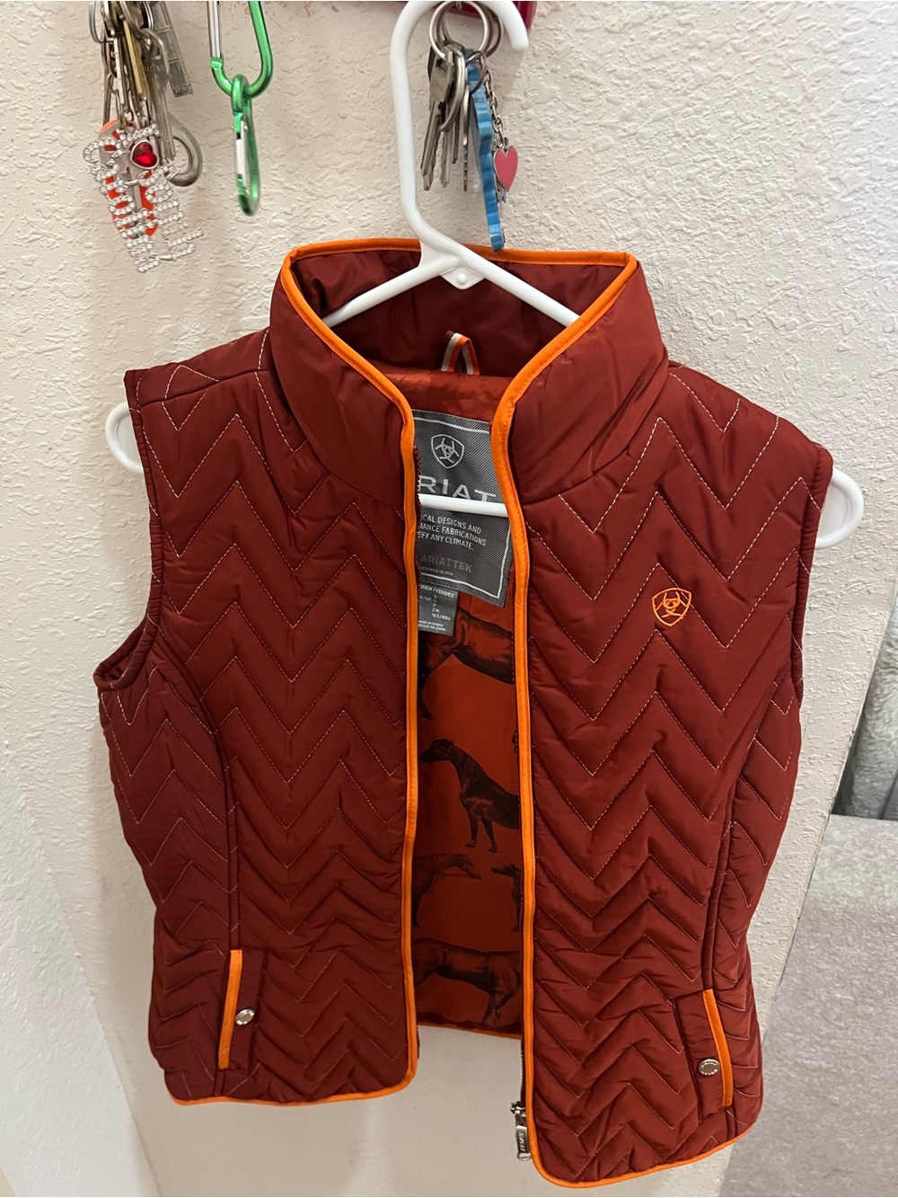 Ariat Girls Quilted Vest in Deep Rust with Orange Trim